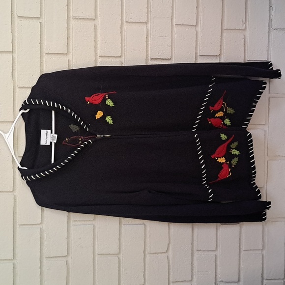 Breckenridge Black Embroidered Red Cardinal Zip Up Sweater. Size XL - Picture 1 of 10
